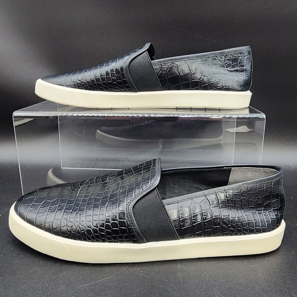 Vince 11 Black Croc Embossed Leather Blair Slip On Sneaker Luxury Minimalist